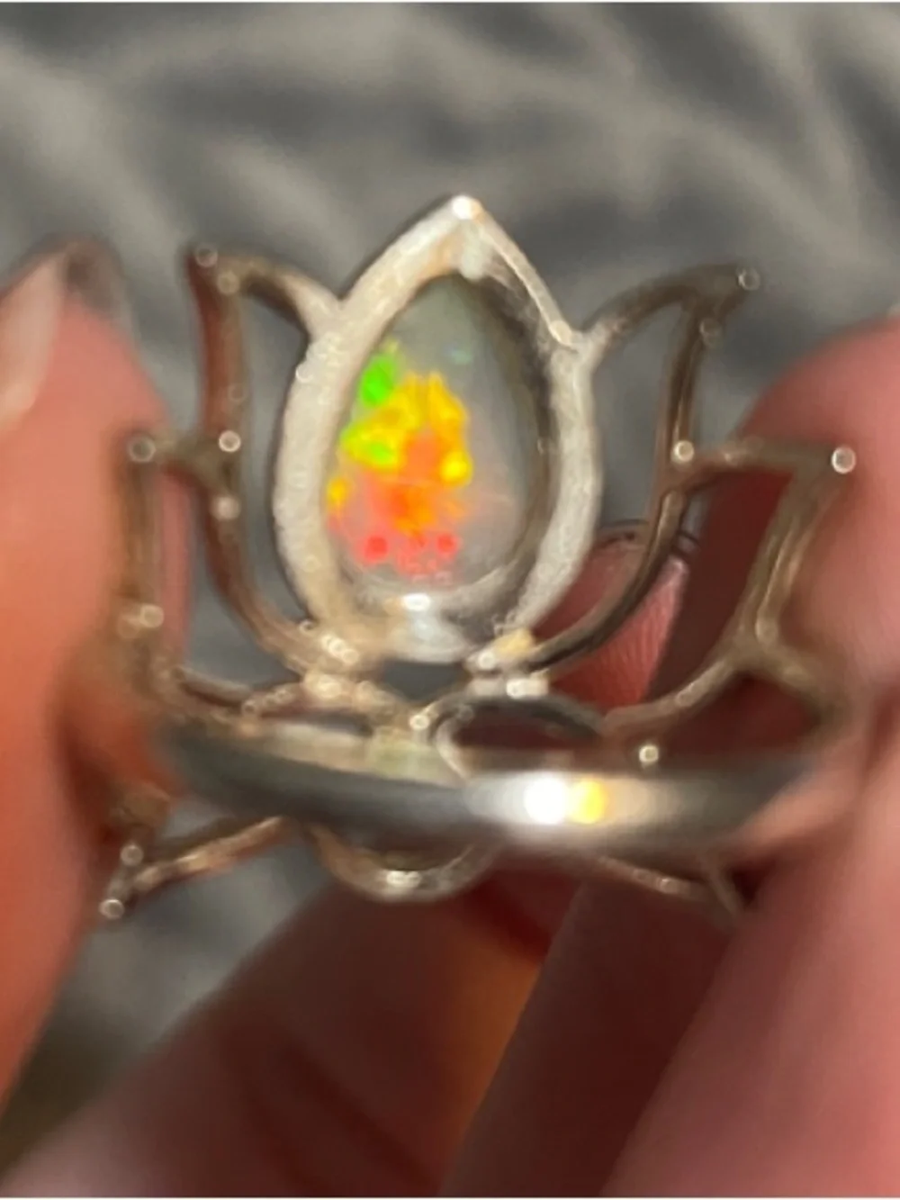 Sterling Silver Opal Ring - Lotus Flower